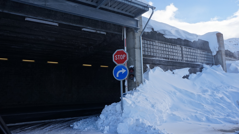 Tunnel entry between the Saint Bernard pass and Saint Bernard tunnel on the Swiss side of the border. Picture time stamp: 17:04